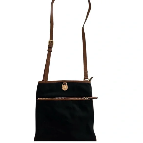 Michael Kors Black Nylon & Leather Trim Crossbody Bag – Gold Hardware - Picture 1 of 8